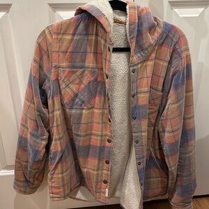 Hooded fuzzy flannel coat